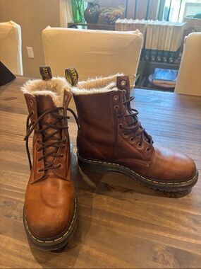 Dr. Martens Brown Shearling-Lined Leather Lace-Up Boots